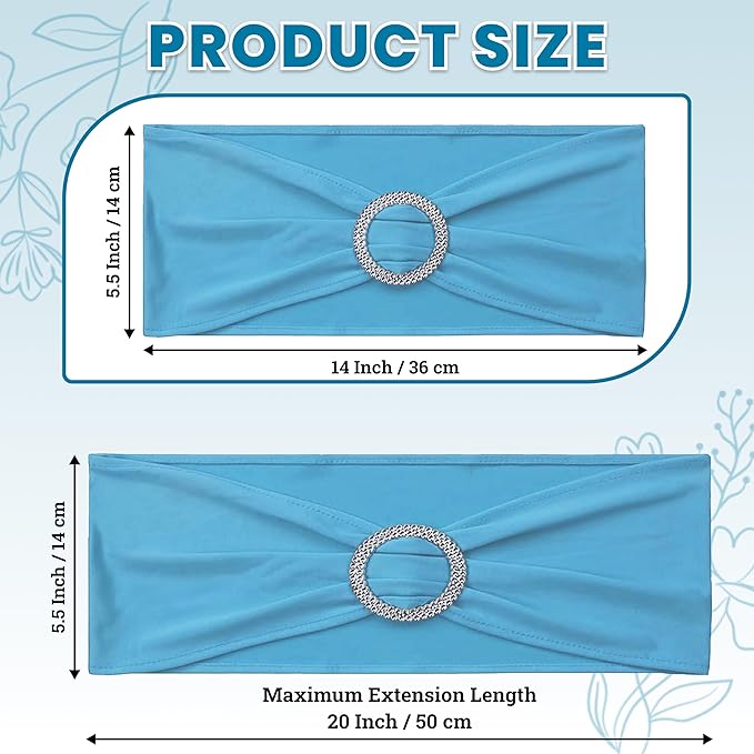 MDS Pack of 125 Spandex Chair Sashes Bow Universal fits Elastic Stretch Chair Bands Ties with Buckle for Wedding Party Banquet Events Decoration Spandex Slider Sashes Bow - Blue