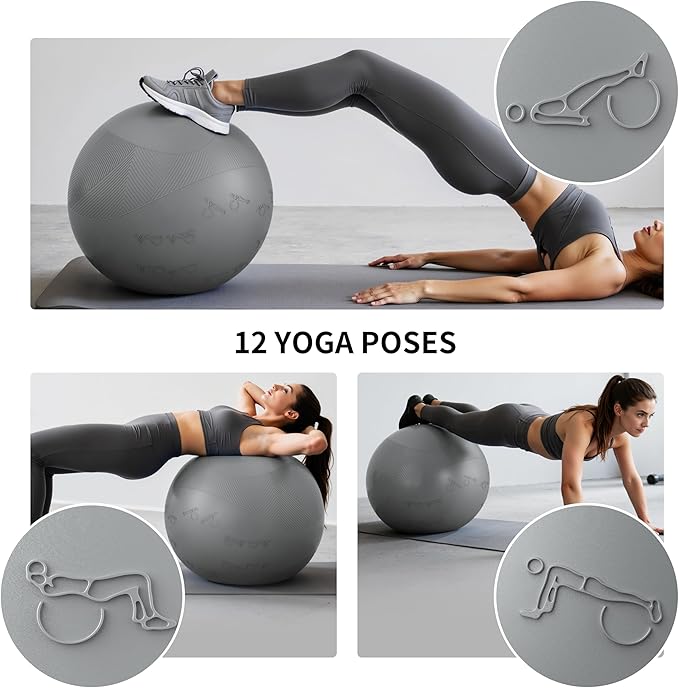 Extra Thick Yoga Ball with Training Instruction, Anti-Burst Slip Resistant Exercise Ball with Pump for Pilates,Physical Therapy,Pregnancy Stability,Birthing Ball 22in 26in 30in