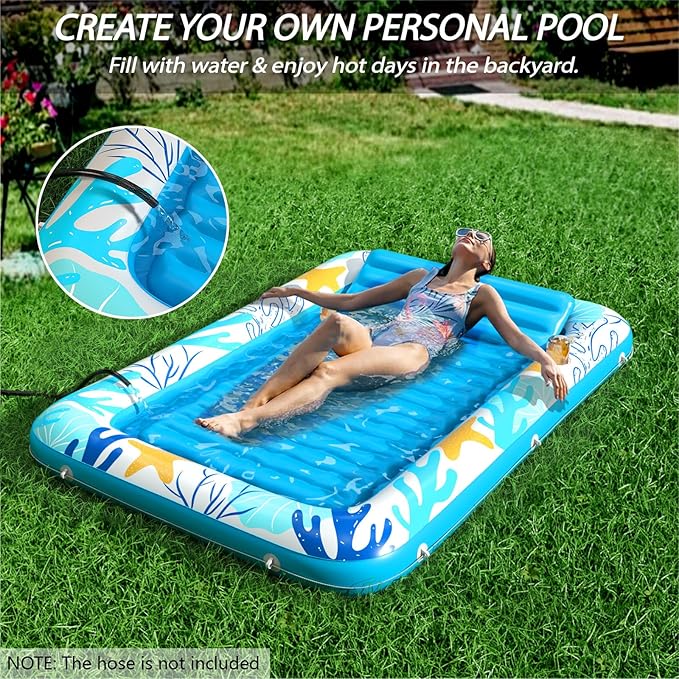 Inflatable Tanning Pool Lounger Float - Jasonwell 4 in 1 Sun Tan Tub Sunbathing Pool Lounge Raft Floatie Toys Water Filled Tanning Bed Mat Pad for Adult Blow Up Kiddie Pool Kids Ball Pit