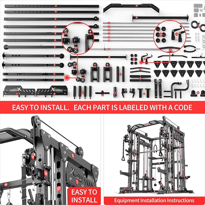 Multi-Purpose Squat Rack,Smith Machine Weight Rack Set with Cable Crossover System, Home Gym Power Racks, Power Racks and Packages