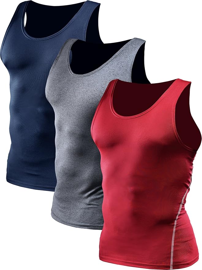NELEUS Men's 3 Pack Athletic Compression Under Base Layer Sport Tank Top