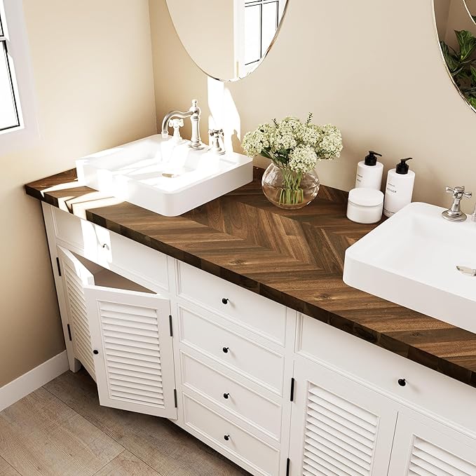 Howizz Chevron Butcher Block Countertop 60 x 25 x 1.5 Inches - Dark Walnut Acacia Solid Wood Table Top for Desk Top, Workbench Top, Kitchen Countertop