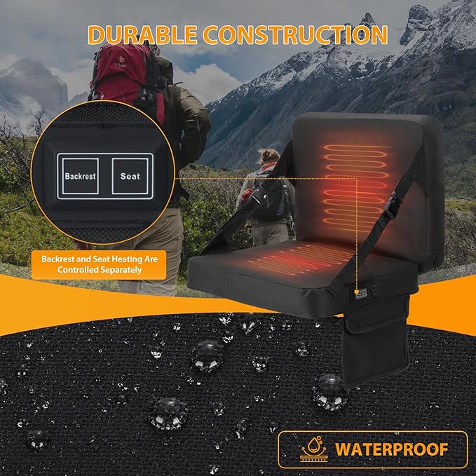 Nice C Heated Stadium Seat with Battery, Heated Seat Cushion, Heated Bleacher Seat, Stadium Seat with Back, Foldable and Lightweight, Thick Padded with Carry Handle, Power Bank Included (1 Pack)