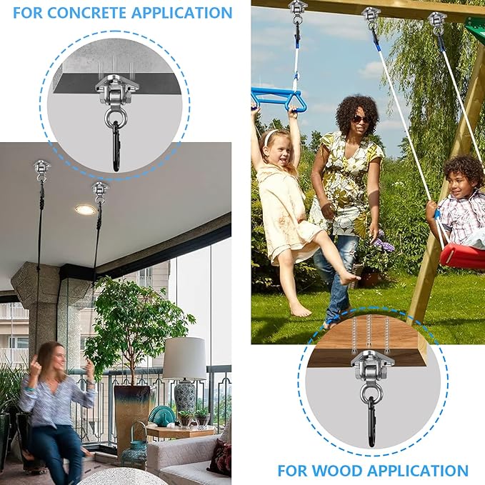 2-Pack Heavy Duty Swing Hanger Bracket, 1000 lbs Capacity, 304 Stainless Steel Swing Mount with Threaded Hook, for Indoor/Outdoor Porch Swing, Hammock, Gym Rings, Punching Bag Hardware