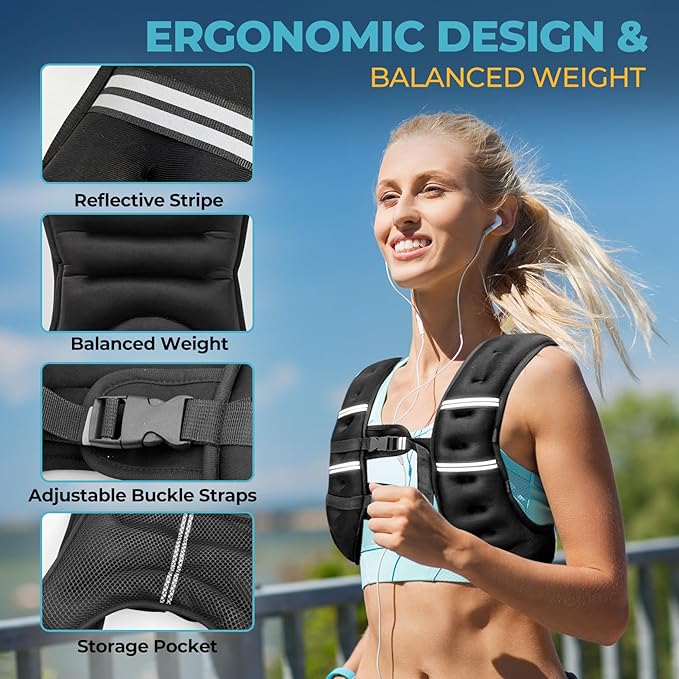 Weighted Vest, 8lb/12lb/16lb/20lb Weight Vest with Reflective Stripes for Men Women, Two Adjustment Straps for Workout, Strength Training, Running, Fitness, Muscle Building, Weight Loss