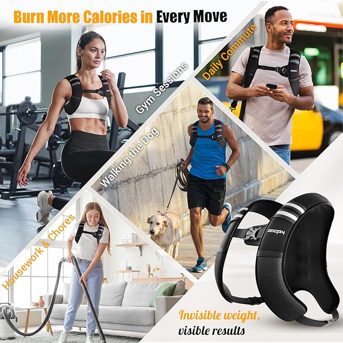 Weighted Vest for Women & Men, 10lb Ultra Thin Soft Iron Weighted Vest with Reflective Strips & Adjustable Buckle Straps, Slim Weight Vest for Walking, Running, Strength Training & Weight Loss Workout