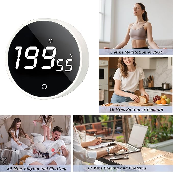 2Pcs Digital Kitchen Timer - Magnetic 199-Minute Countdown Countup Timer with Large LED Display,Volume Adjustable, Visual timers for Cooking,Gym,Meeting,Classroom,Study,Work,Outdoor Activities