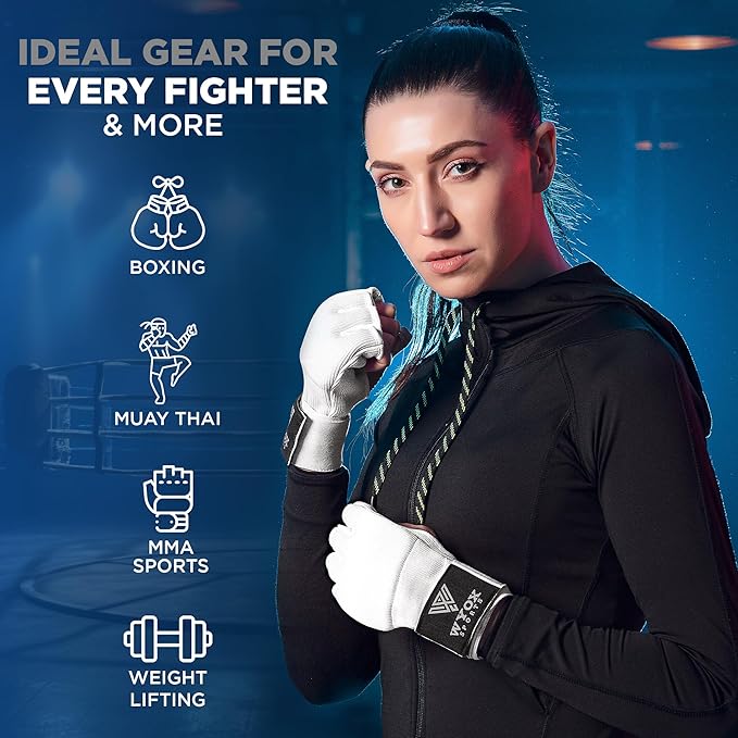 WYOX Gel Boxing Hand Wraps Inner Gloves for Men & Women – 80cm Quick Wrist Strap, Padded Knuckle Support, Fingerless MMA Muay Thai Kickboxing Wraps for Training, Punching & Martial Arts