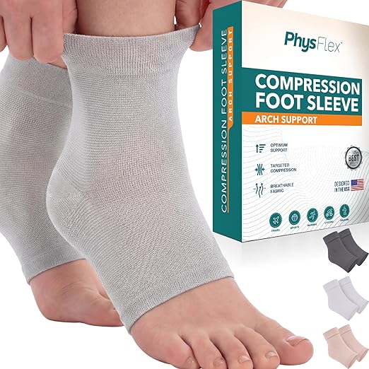 PhysFlex Ankle Brace for Women & Men - Compression Socks 20-30mmHg, Achilles Tendonitis, Plantar Fasciitis Relief, Sprained Ankle, Heel Spurs, Foot Swelling & Fatigue, Arch Support (3 Pairs)