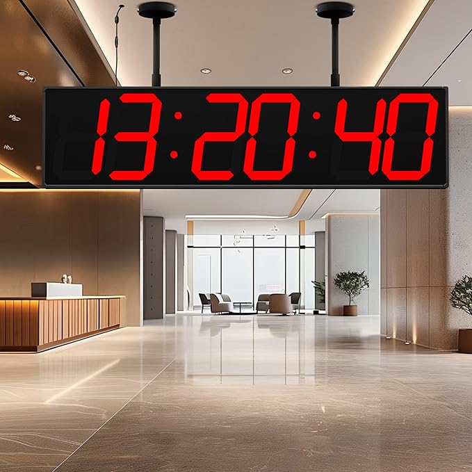 CHKOSDA Digital Clock Large Display 28" with Remote Control,Double-Sided Clock, Suspended Design for Hospitals, Factories, Airports.