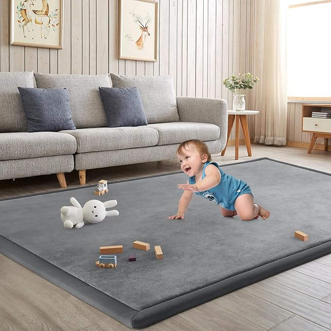 Baby Play Mat for Floor Nursery Rug Muscle Mat Area Rug Playroom Rug 59"x79" Playpen Mat Memory Foam 1.3" Thick Crawling Mat for Babies,Toddlers, Infants, Kids,Grey