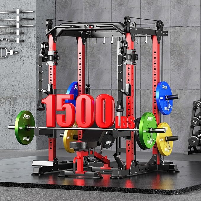 Power Cage Multi-Function Power Rack with Cable Crossover System,1500 LBS Capacity Squat Rack with Weight Bench,for Home Gym