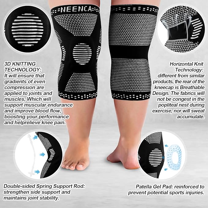 NEENCA Professional Plus Size Knee Brace, Knee Compression Sleeve for Larger Legs and Bigger Thighs, Medical Knee Support for Knee Pain Relief, Injury Recovery, Sports Protection, Single 4XL