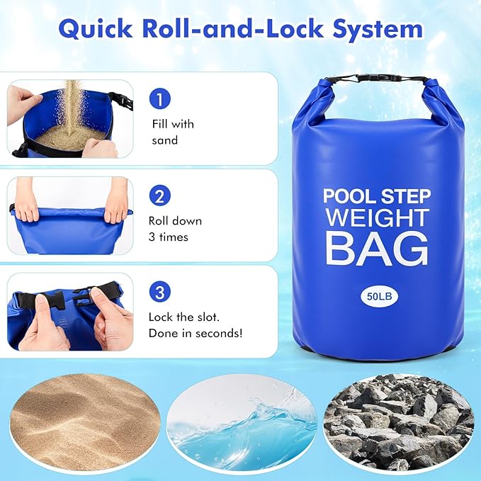 Soulchen 6 Pack Pool Ladder Weights, Heavy Duty Universal Pool Step Weights Sand Bags with Handles for Above Ground Swimming Pools, Durable Waterproof Foldable (25l/50lb)