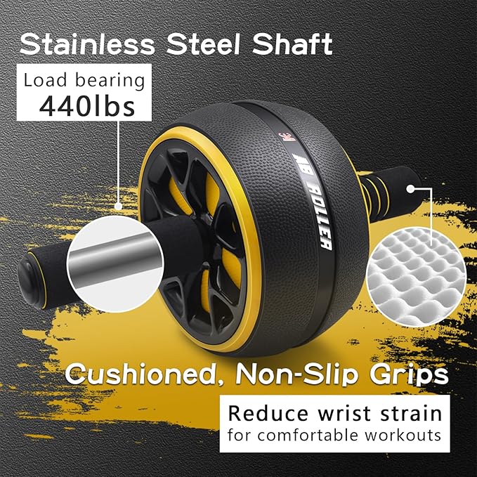 Ab Roller Wheel,Stable Wide Wheel For Beginner,Men,Women,Abs & Core Workout Equipment For Home Gym With Knee Pad,Abdominal Wheel For Full-Body Strength Training