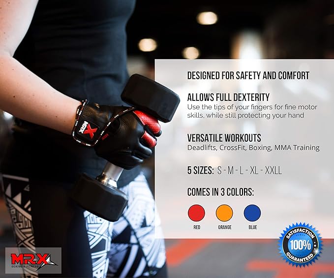 MRX Weight Lifting Pro Level Gloves with 18 Inches Long Wrist Strap Gym Workout Exercise & Fitness in