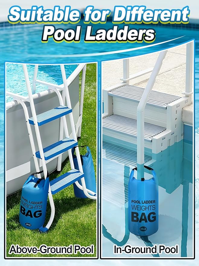 Cosweet 2 Pack Heavy Duty Pool Ladder Weights - 25lb Easy to Fill Anchor Bags, 500D PVC Waterproof Sand Bags with Secure Buckle Closure to Stabilize Above Ground Swimming Pool Steps