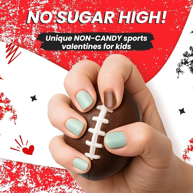 Football Valentines Sports Balls - Valentine's Day Cards for Kids School Classroom - Valentine's Day Gifts for Kids Class Exchange