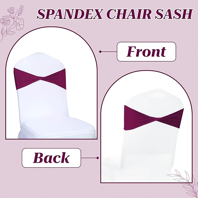 MDS Pack of 10 Spandex Chair Sashes Bows Elastic Stretch Dining Chair Bands Ties Without Slider Buckle Universal fits for Wedding Baby Shower Birthday Party Banquet Event Decoration - Eggplant