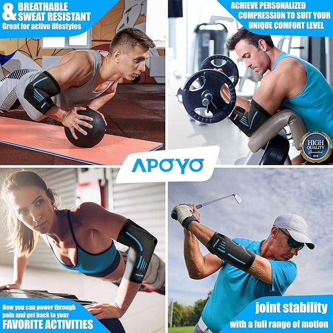 APOYO Elbow Brace for Tendonitis and Tennis Elbow, (Pair) Compression Sleeve for Arthritis, Workouts, Reduce Joint Pain During Fitness Activity (Small)