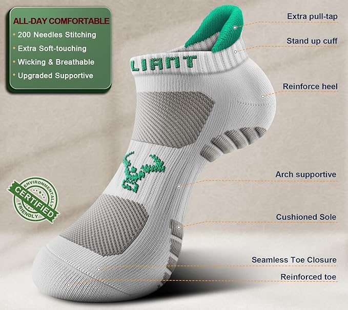 BULLIANT Men Running Socks,Active Ankle Socks No Show For Men With Cushioned Footbed Arch Support Breathable Wicking