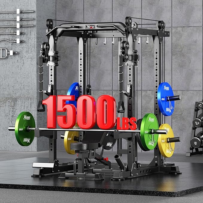 Power Cage Multi-Function Power Rack with Cable Crossover System,1500 LBS Capacity Squat Rack with Weight Bench,for Home Gym