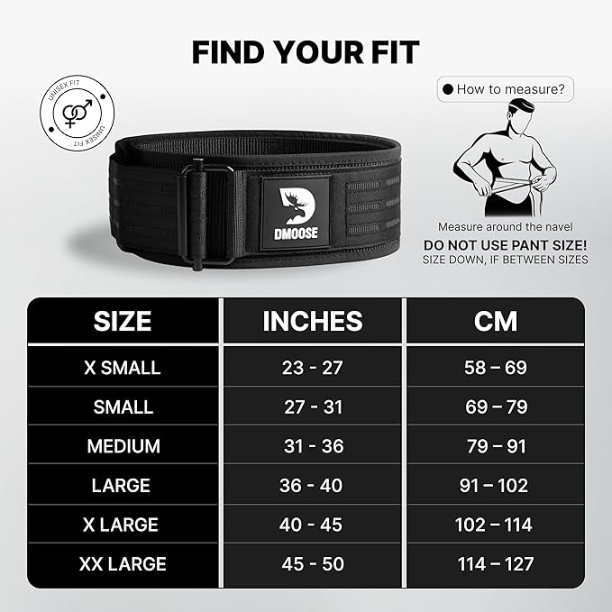 DMoose Weight Lifting Belt - Auto Locking Gym Belt for Olympic Training, WOD, Cross Training for Men and Women - 4" Nylon Workout belt with Adjustable Buckle - Provides Lumbar Support and Stability