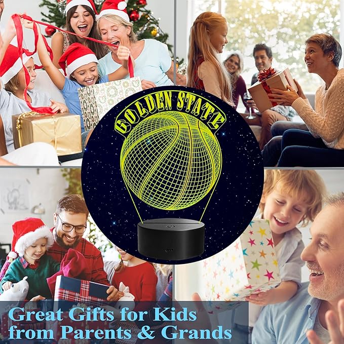 Basketball Golden State Night Light, Golden State Gifts for Boy, 3D Illusion Lamp with Remote Control, 16 Colors Changing, RGB Flashing Mode and Dimmable, Gifts for Boys Christmas Decor