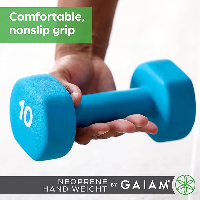 Gaiam Dumbbell Hand Weight (Sold in Singles) - Neoprene Coated Exercise & Fitness Dumbbell for Home Gym Workouts and Strength Training - Free Weights for Women and Men (5lb, Orange)