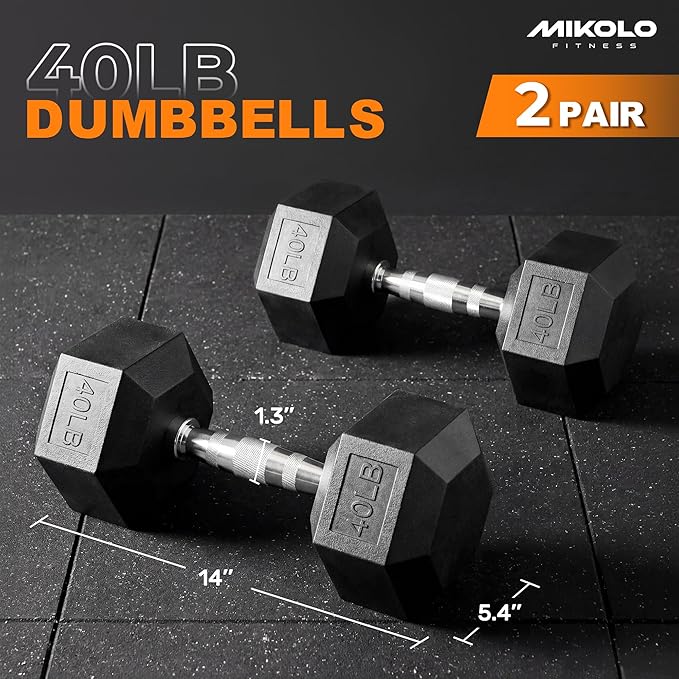 Mikolo Dumbbell Sets with Rack, Rubber Hex Dumbbells, Multiple Choices in 160/200/380/450/550LB, Hand Weights with Chrome Handle for Strength Training