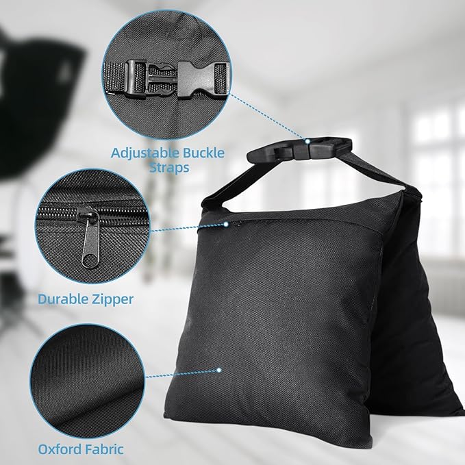 2 Packs Sandbags, Heavy Duty Sand Bags with 4 PE Bags, Sand Bags with Buckle Straps for Support Light Stand, C Stand, Light Stand with Caster, More 2/4/6/8 Packs Sandbag to Choose.