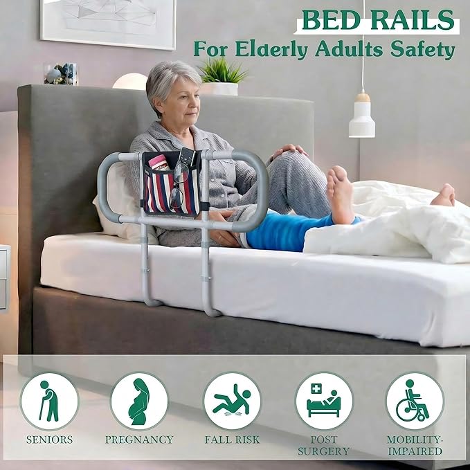 Bed Rails for Elderly Adults Safety; Extended Bed Cane for Seniors; Bedrails Stand Up Aid; Bedside HandRails Safety & Assisting Rails;Grab Bar Pull Up Assist for Bedroom; Height Adjustable
