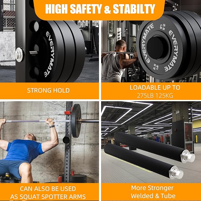 EVERYMATE Weight Plate Holder: Power Rack Attachments Weight Plate Holder Storage for 2 inch Olympic Plates, 2x2 3x3 2x3 Power Cage Accessories for 5/8 inch holes (4 Pack)