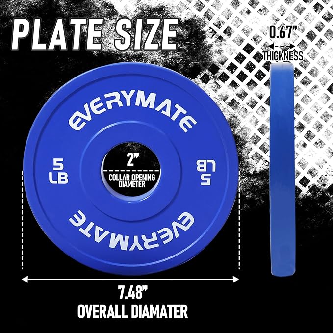 EVERYMATE Fractional Weight Plates - Olympic Bumper Plates for Cross Training - Steel Insert - 1.25LB, 2.5LB, 5LB