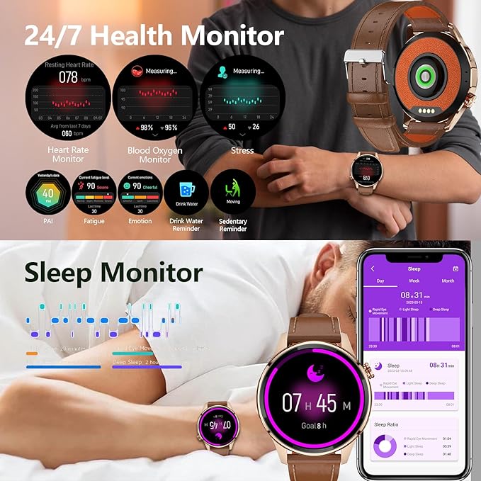 Smart Watch for Men Built-in GPS with Map(Answer/Make Call/Text), 1.46" AI Smartwatch for Android Phones/iPhone, 100+ Sport Mode Fitness Tracker with Health/Sleep Monitor, Compass/Barometer(2 Straps)