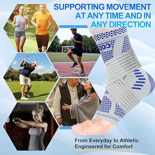 LISEPWU Copper Ankle Brace with Adjustable Compression Bandage, Ankle Support Compression Sleeve for Men & Women, for Foot Pain, Sprained Recovery, Achilles Tendonitis, Sports Protection(Blue S)