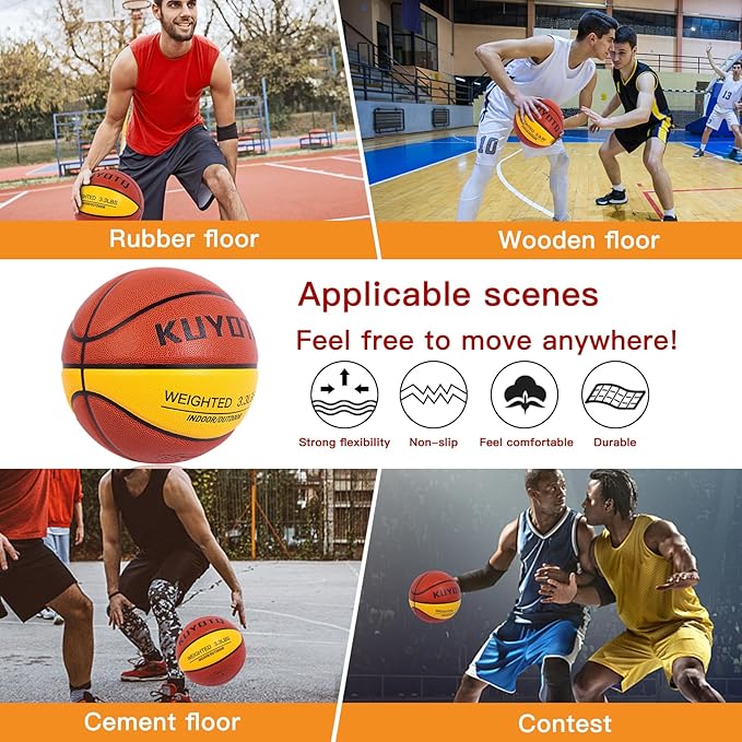 KUYOTQ 3LBS/3.3LBS/2.2LBS Weighted Heavy Training Basketball 29.5/28.5" in and Outdoor Improving Handling Dribbling Passing Rebounding Skill Composite Size 7/6 Weighted Training Basketball Equipment