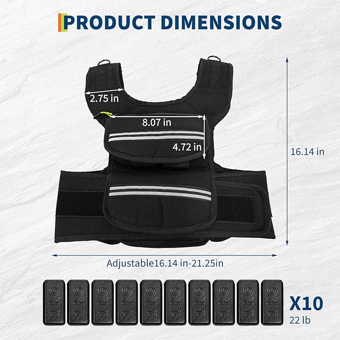 Adjustable Weighted Vest, 25/35/45 Lbs Weight Vest for Men, Weighted Vest with Pocket/Reflective Strips/Solid Iron Weights