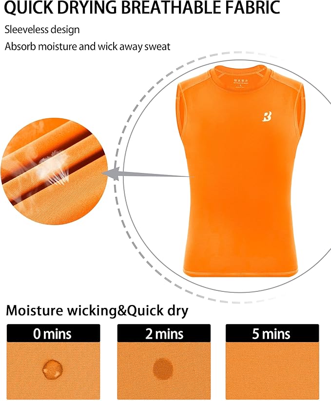 Roadbox Boys Youth Sleeveless Compression Shirt, Quick Dry Kids Football Undershirt, Athletic Soft Tank Tops Sport Basketball