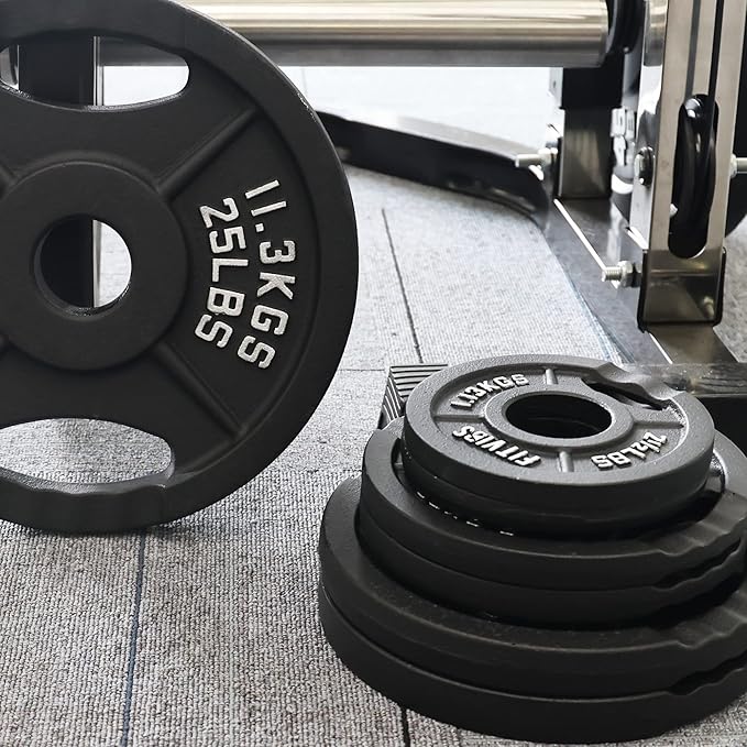 Fitvids Olympic 2-Inch Cast Iron Plate Weight Plate for Strength Training and Weightlifting, Two Hole Style, 35LB Pair