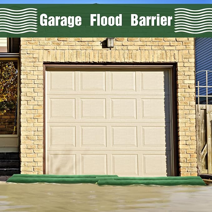 Threan 8 Pcs Long Canvas Sandbags for Flooding Sand Tube Bags Flood Protection Thickened Reusable Rain Wind Flood Barrier with Elastic Band Water Barrier Tube for Door Rain Control, Green (8ft)