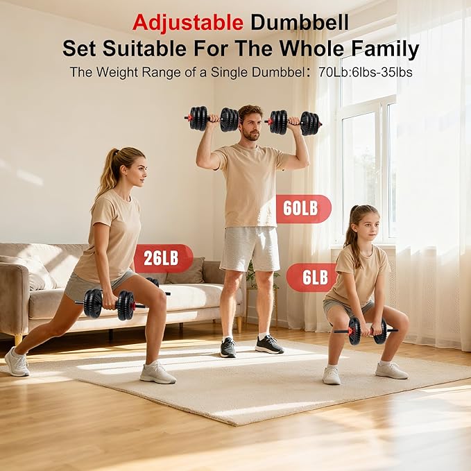 Adjustable Dumbbell Set, 10/20/30/45/70/90lbs Free Weight Set with Connector, 5 in1 Dumbbells Set Used as Barbell, Kettlebells, Push up Stand,Weight Plate, Fitness Exercises for Home Gym Suitable Men/Women