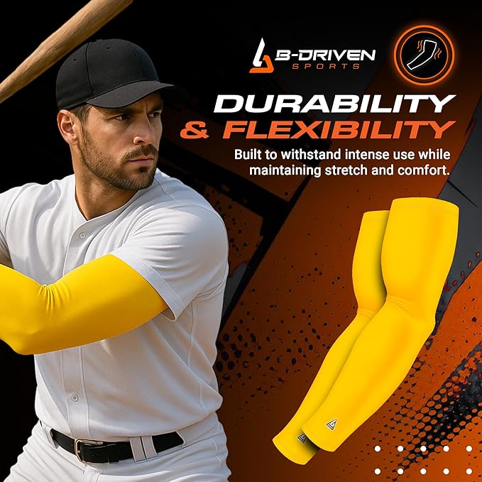 B-Driven Sports Pro Fit Compression Arm Sleeves for Men Women & Youth - Volleyball Golf Running Baseball Basketball - Pair