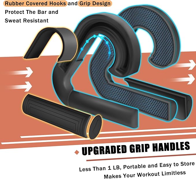 Neutral Grip Handles for Pull Up: Ergonomic Portable Hooks for Barbell Row Deadlift Resistant Bands for Home Gym Fitness Enthusiasts