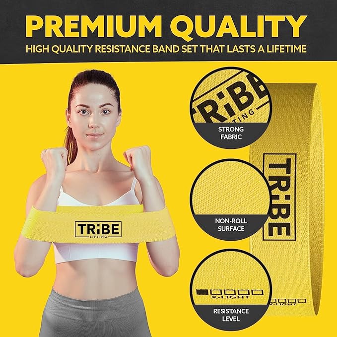 Tribe Lifting Fabric Resistance Bands for Working Out - 5 Exercise Bands Set for Legs and Glutes - Booty Bands for Women and Men - Thick Cloth Workout Bands for Physical Therapy, Hip Training