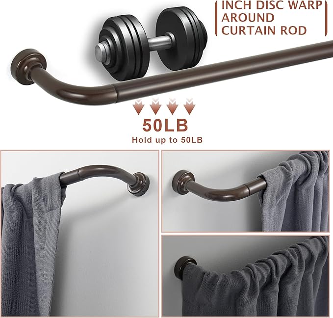 Dark Bronze Curtain Rods, 48-88" Adjustable, Aluminum, Wrap Around, Blackout, Room Darkening, Wall Mounted