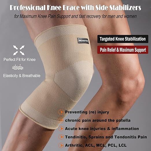 Knee Brace for Pain Relief - Knee Compression Sleeves for Men and Women, Knee Support Leg Brace for Meniscus Tear, Running, Weightlifting, Workout, ACL, Arthritis, Joint Pain Relief(Nude,L)