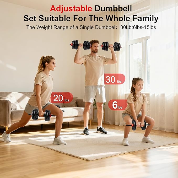 Adjustable Dumbbell Set, 10/20/30/45/70/90lbs Free Weight Set with Connector, 5 in1 Dumbbells Set Used as Barbell, Kettlebells, Push up Stand,Weight Plate, Fitness Exercises for Home Gym Suitable Men/Women