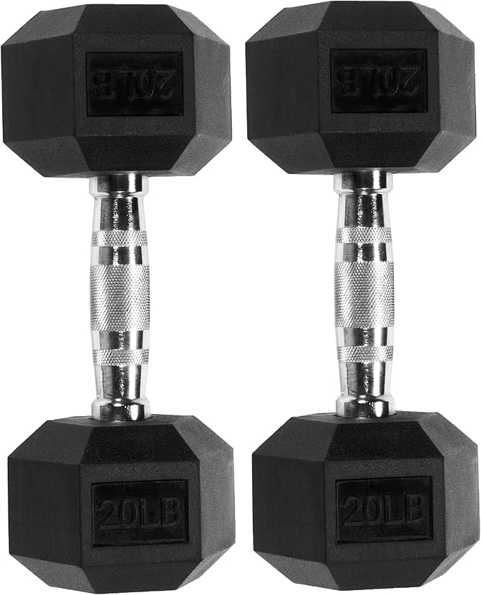 Fitvids Hex Dumbbells Rubber Coated Hand Weights for Exercises and Fitness, 10-50LB Option