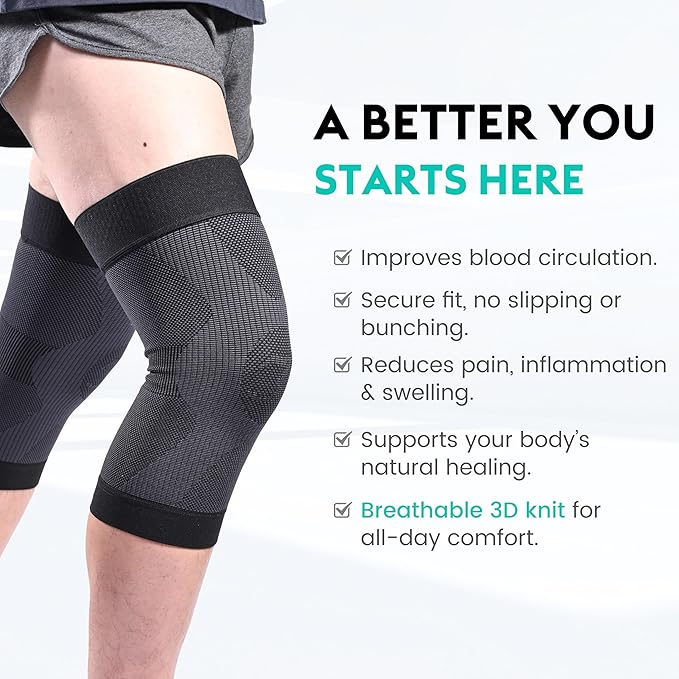 KEKING Orthopedic Brace for Tendinitis, Arthritis, ACL, MCL, Injury Recovery, Meniscus Tear, Knee Pain, Aching Knees, Patellar Tendonitis and Arthritis, Knee Compression Sleeves 2 Pack, Black S